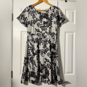 Talbots Black and Gray Floral Wool Blend Lined Dress Sz 8 EUC